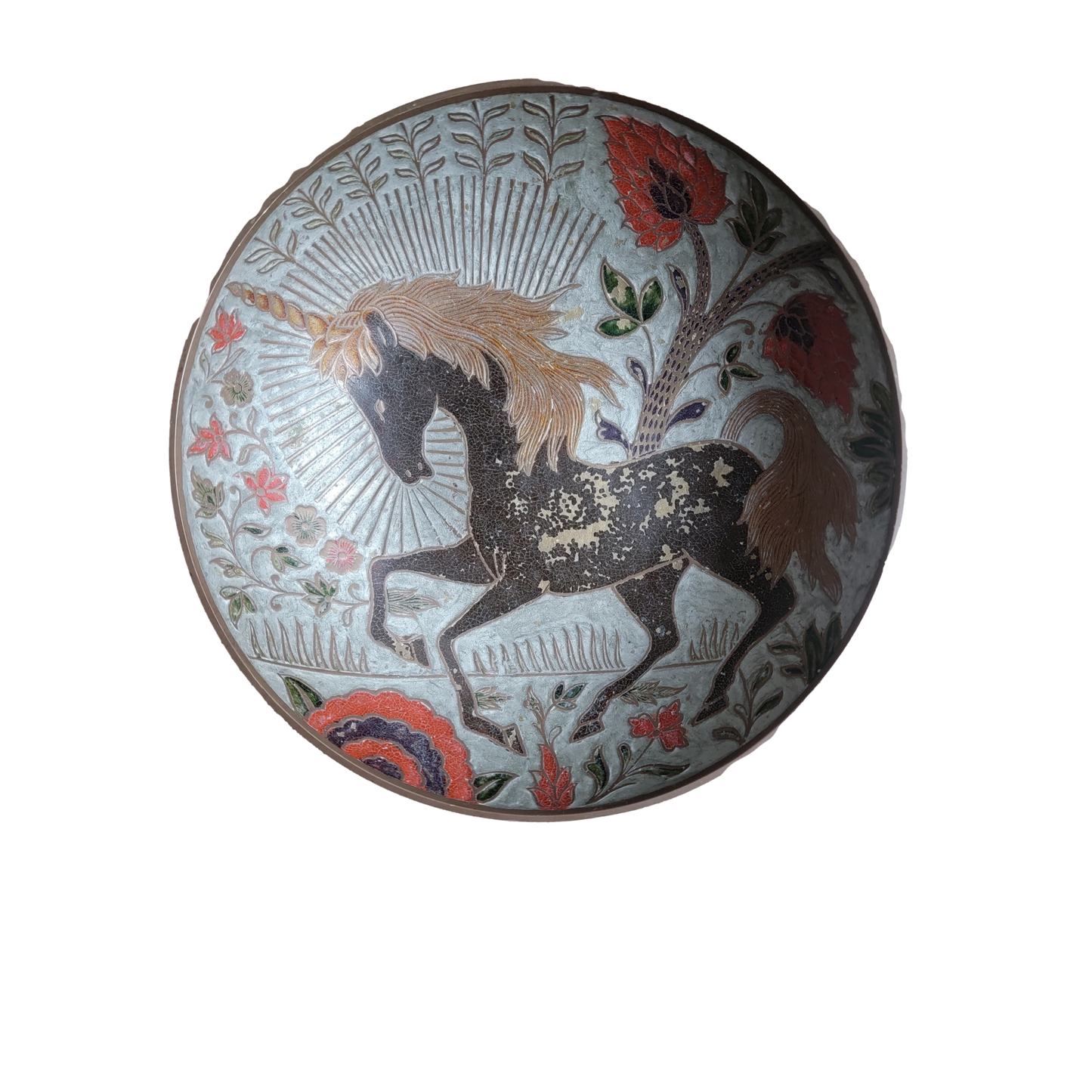 Delicate Unicorn Brass and Enamel Bowl