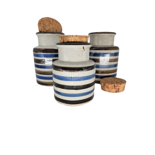 Handmade ceramic and cork Japanese Canister Stripe Set