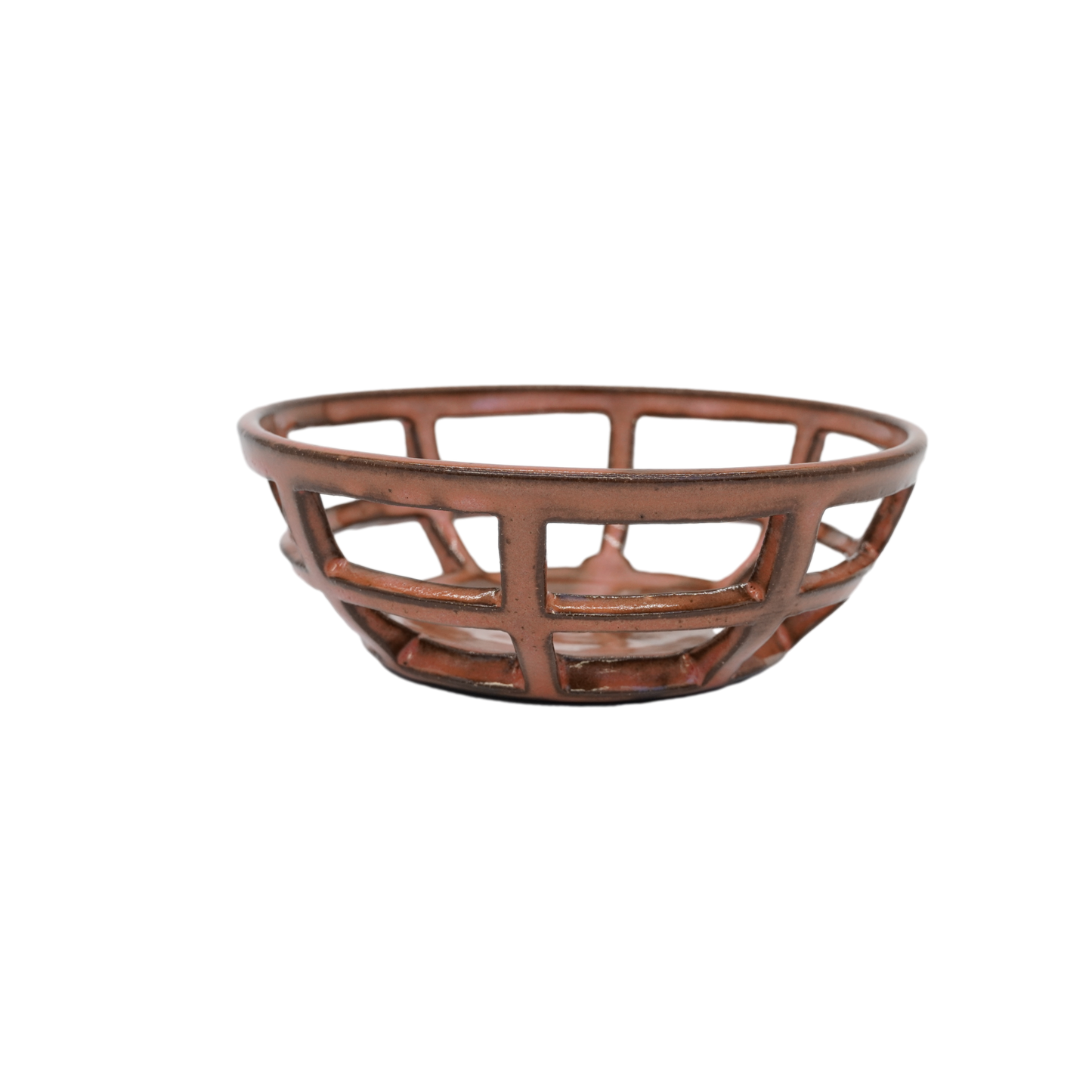 Terracotta Colored Ceramic Bowl With Open Work Detail