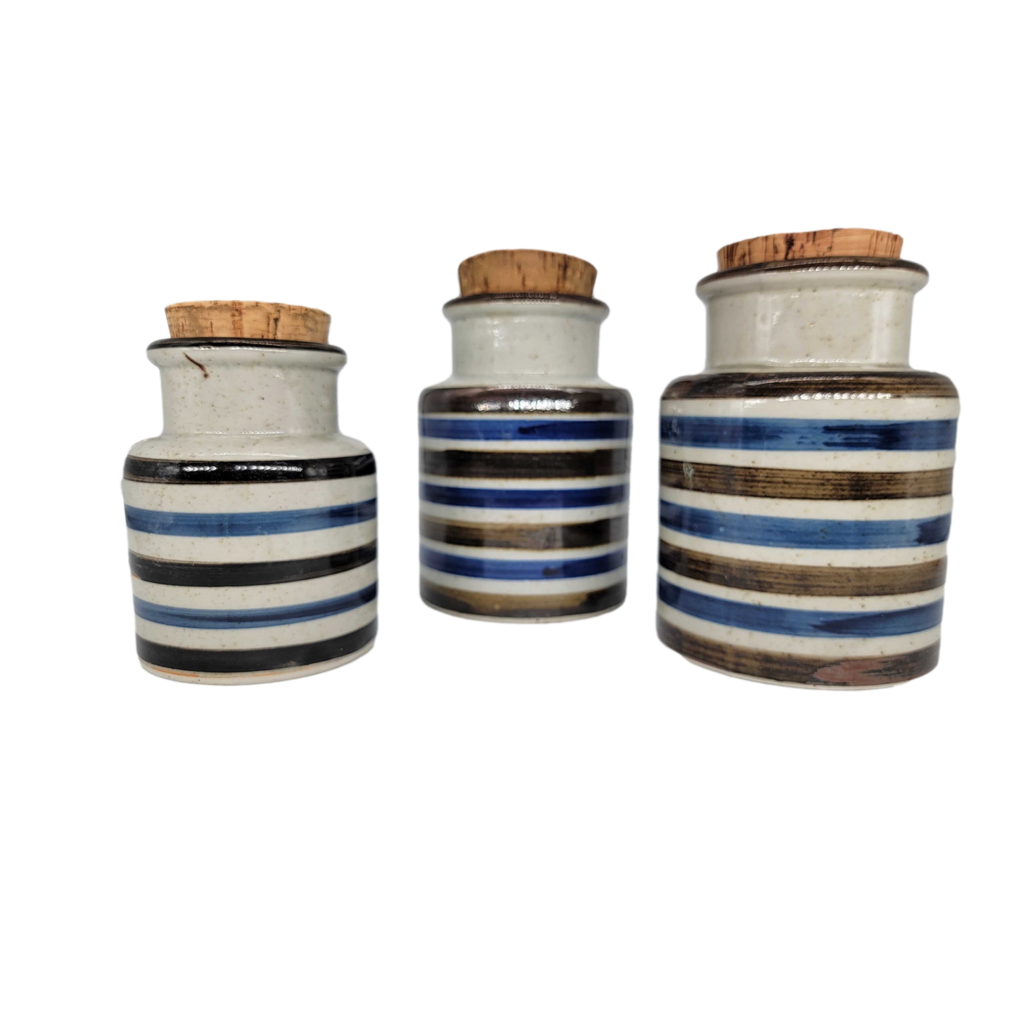 Handmade ceramic and cork Japanese Canister Stripe Set