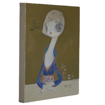 Original Gold Leafed Big Eyed Girl Oil Painting by Kelly Tunstall