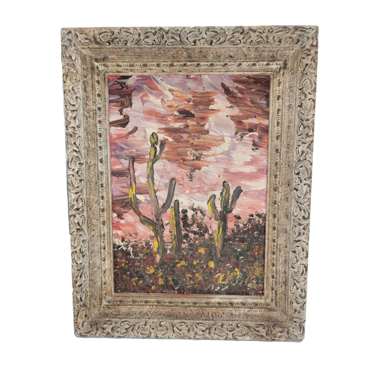 Vintage Desert Landscape With Cactus Painting